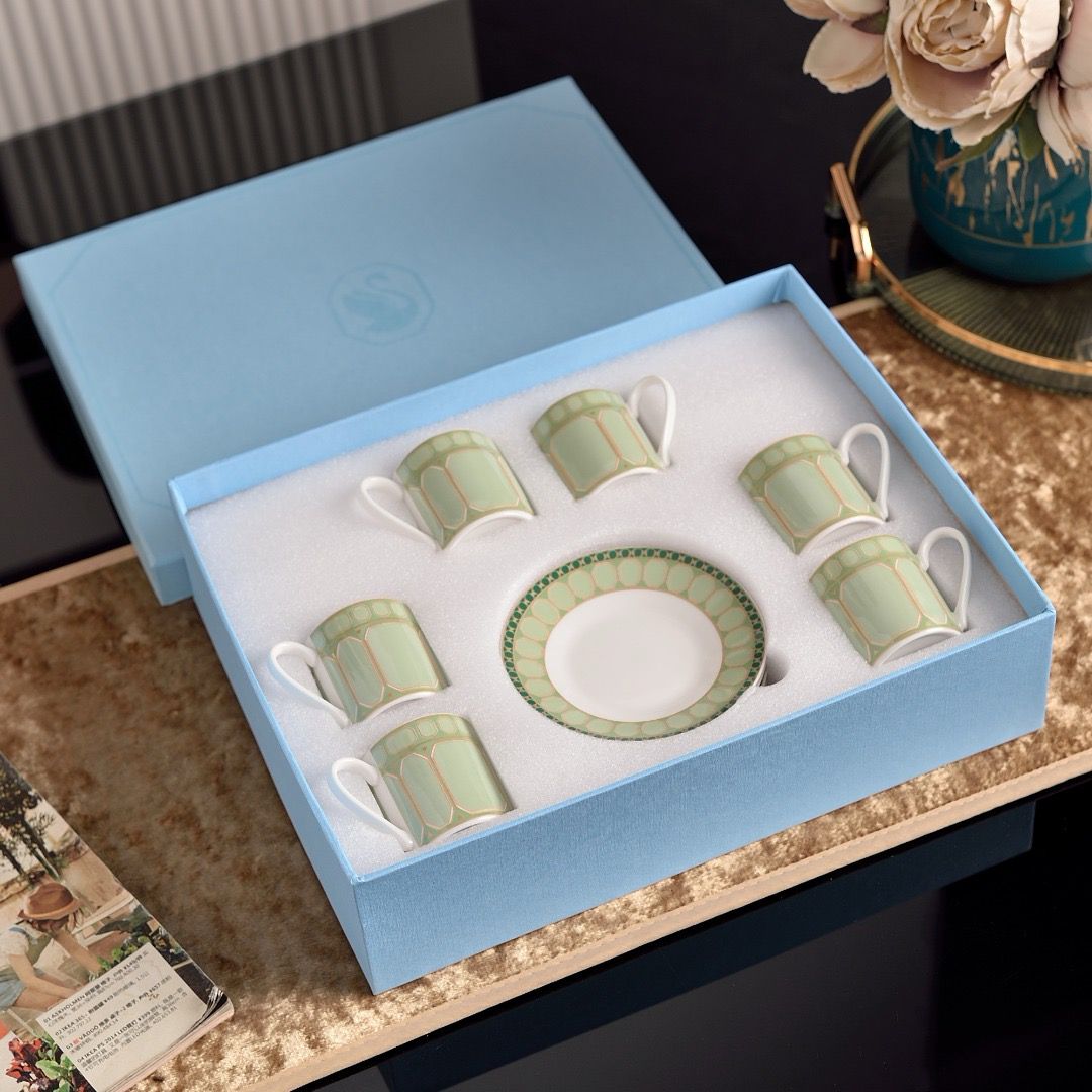 Swarovski Turkish coffee set of six cups with saucers available with many colors